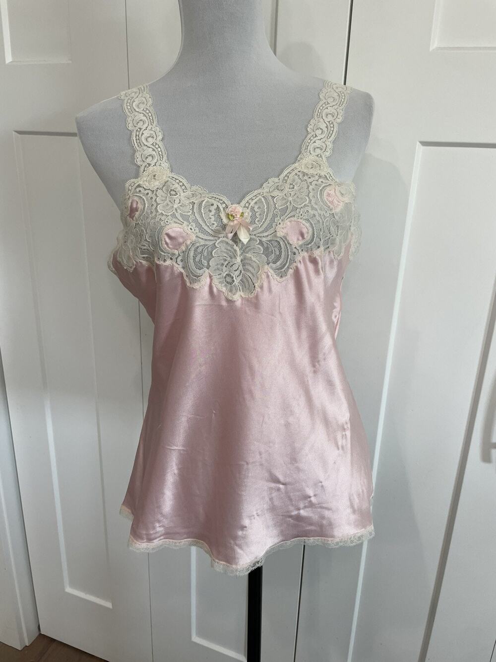 Christian Dior Vintage Pink Cream Camisole Lace Trim Union Made Medium